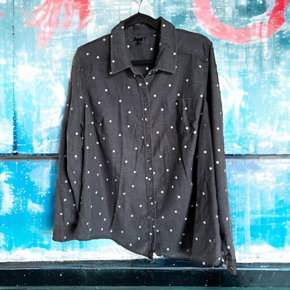 Torrid Womens Blouse Sz 1 1X 14 16 Taylor Gray Polka Dot Relaxed Fit Button Up - Picture 3 of 9